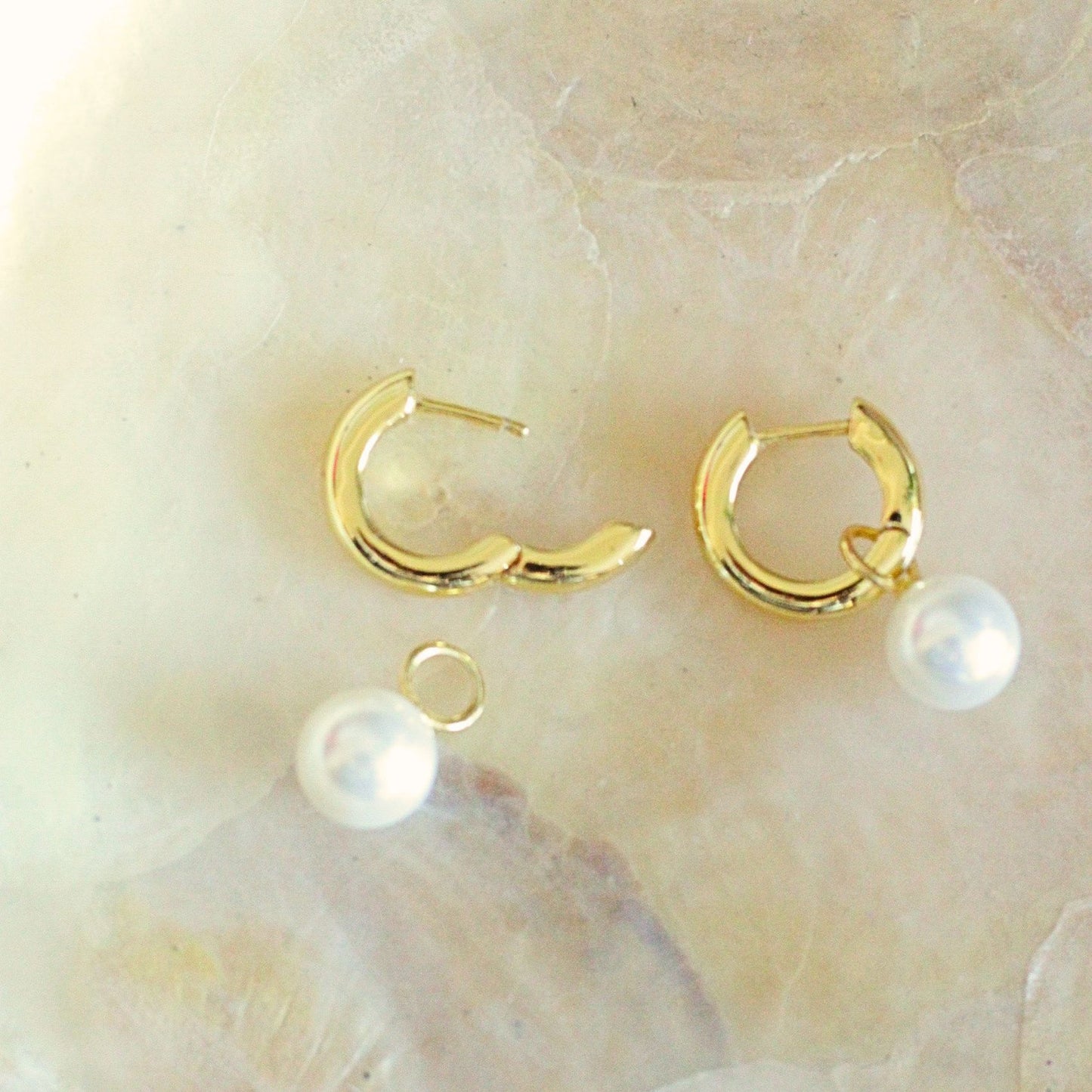 Pearl Charm Gold Hoop Earrings