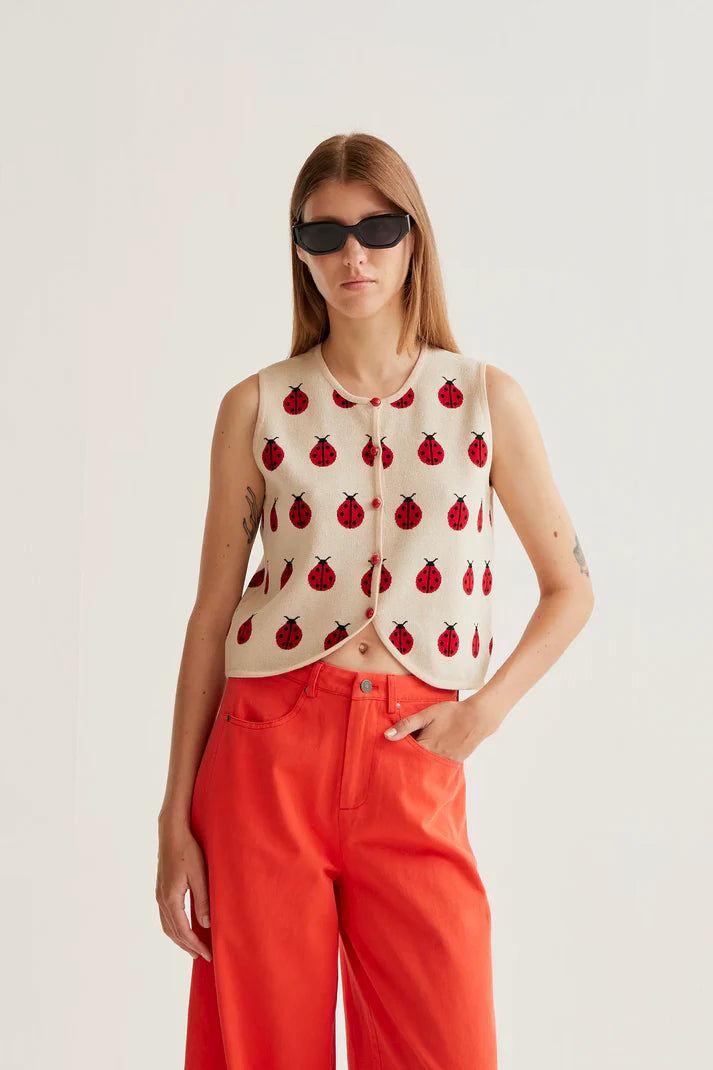LADYBUG-Red Coccinella print knit top