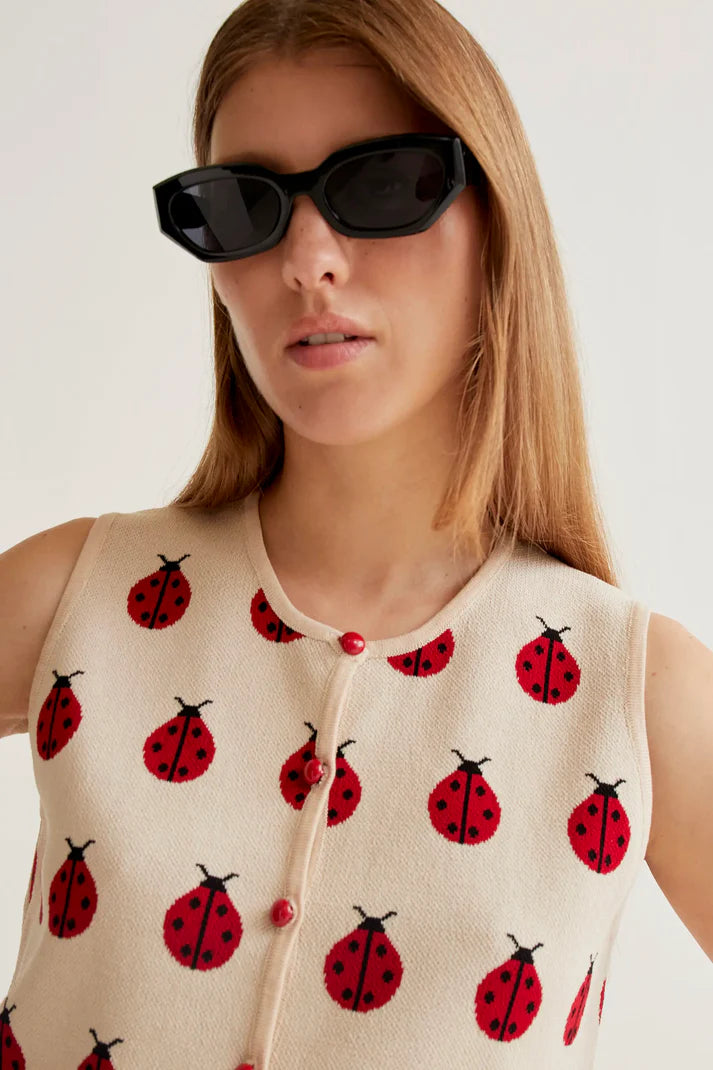 LADYBUG-Red Coccinella print knit top