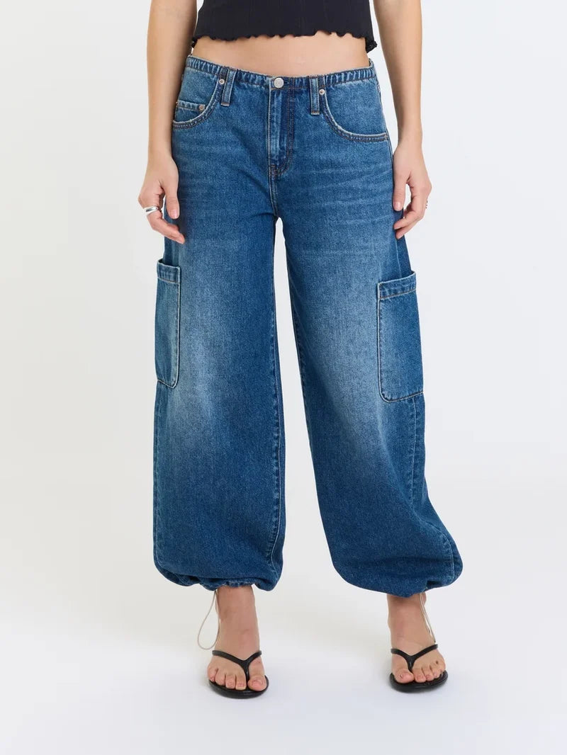 MIRAGE- Mid Rise Cargo Harem Denim