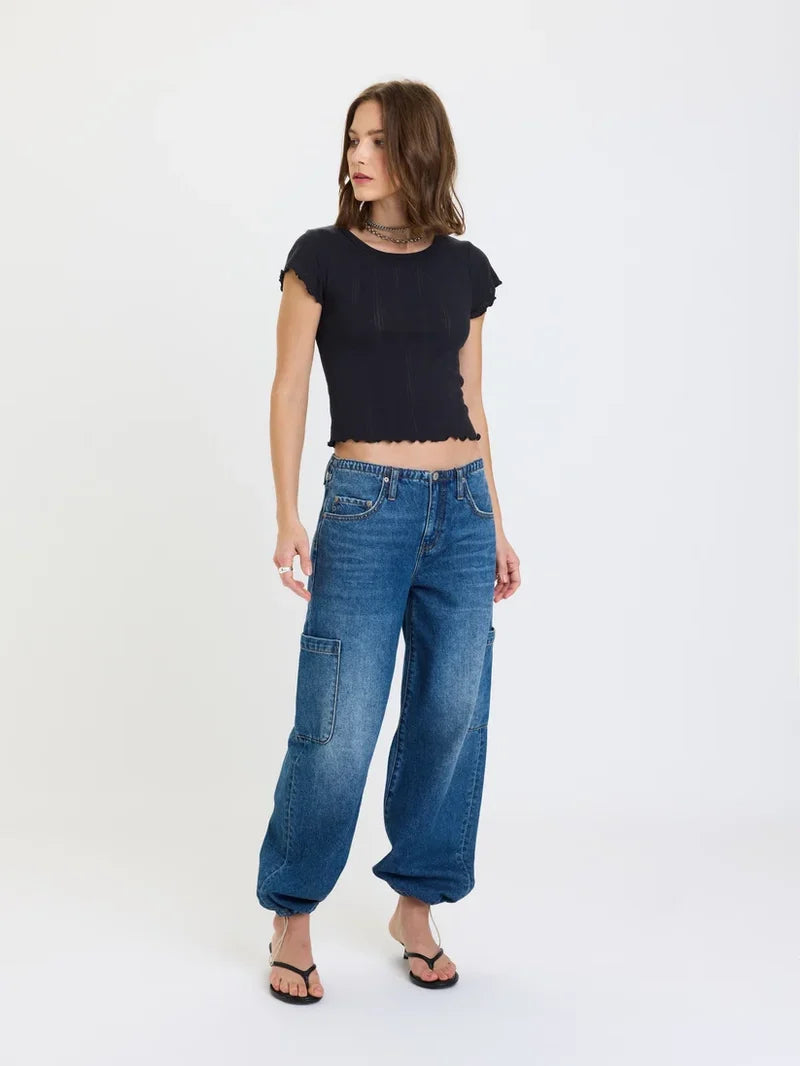 MIRAGE- Mid Rise Cargo Harem Denim