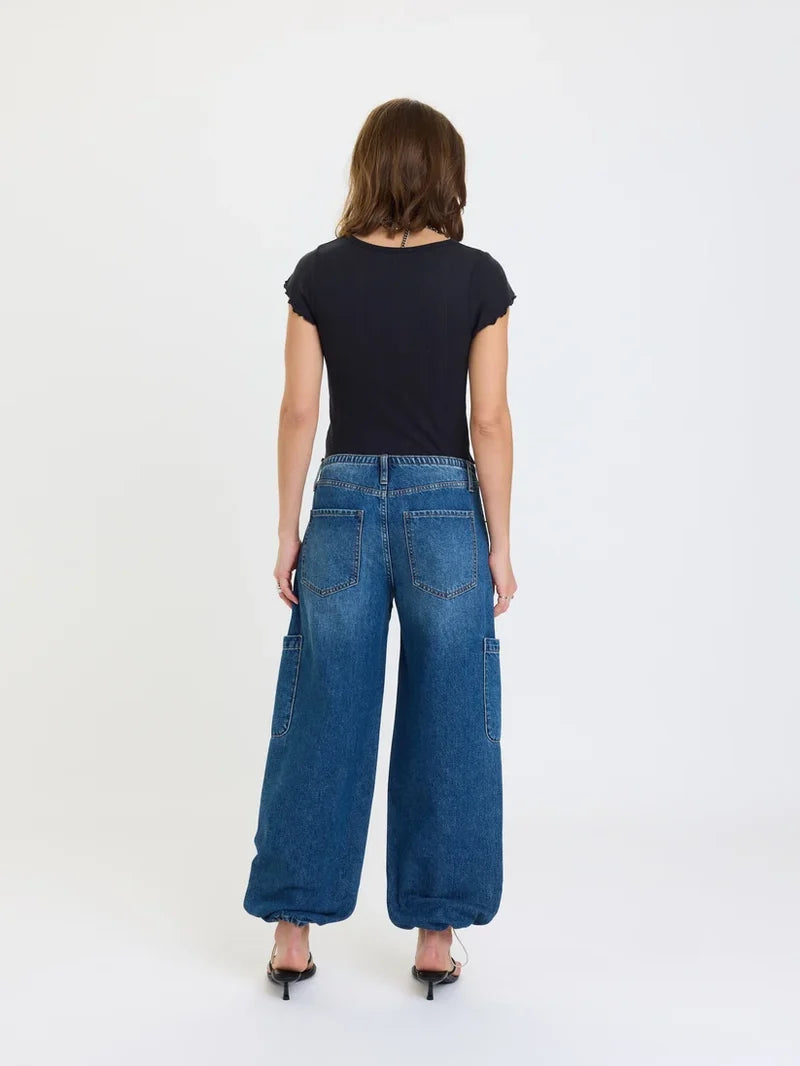 MIRAGE- Mid Rise Cargo Harem Denim
