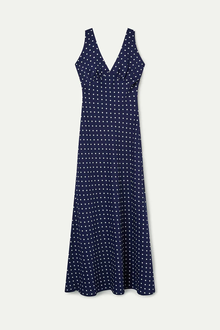 MARILYN- Navy blue mini dot print midi dress